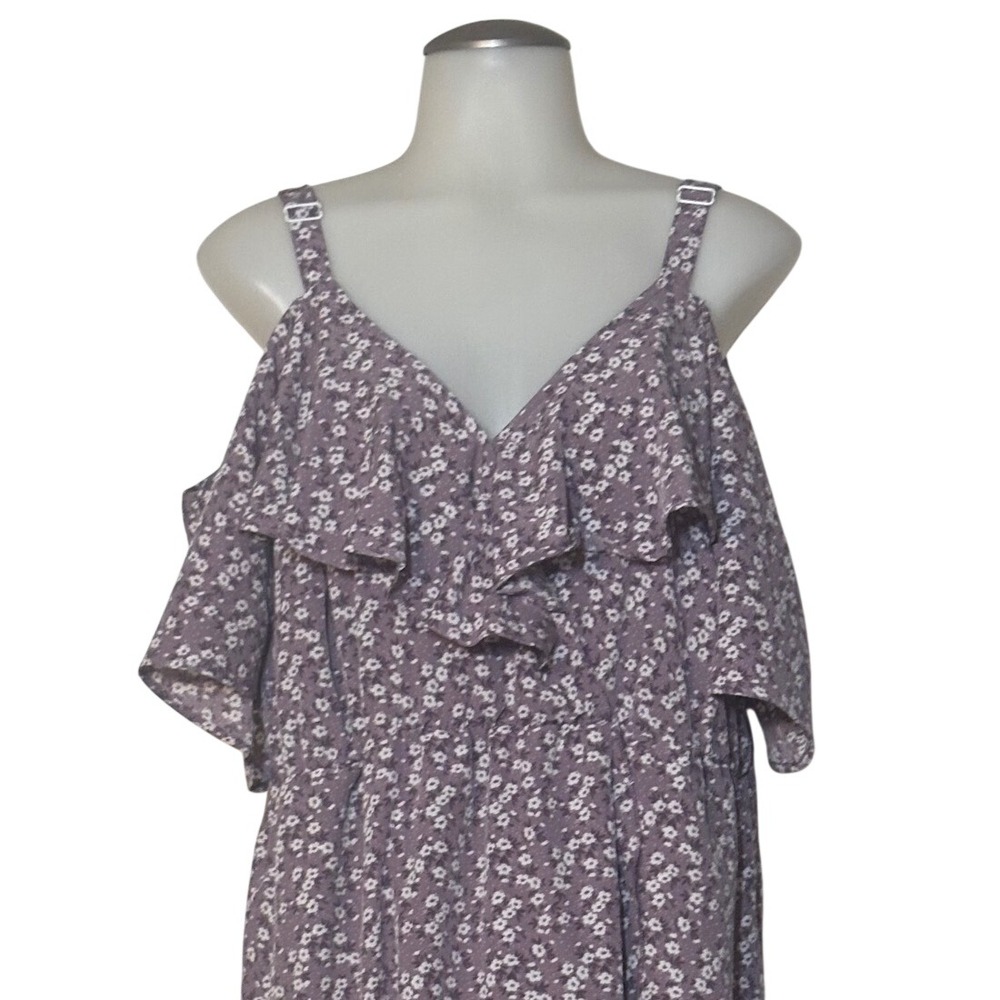 BloomChic Midi Dress Women Purple Floral Cold Shoulder Ruffle High-Low NEW 14-16